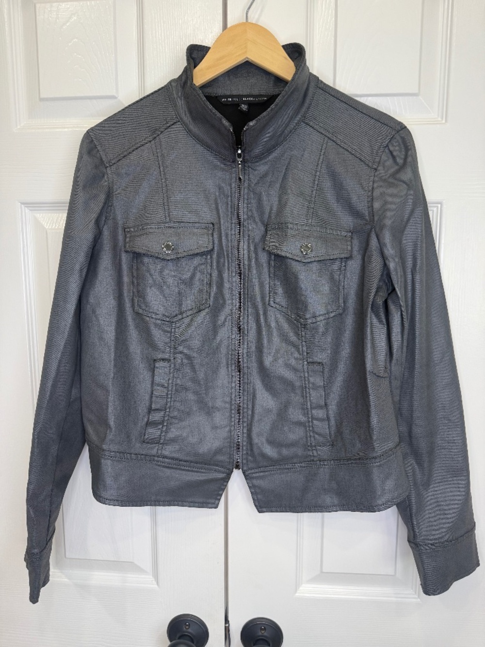White House Black Market Coated Band Gray Zip Jacket